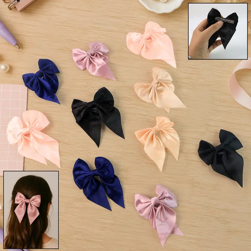10-Piece Satin Bow Hair Clip Collection For Girls And Women 1