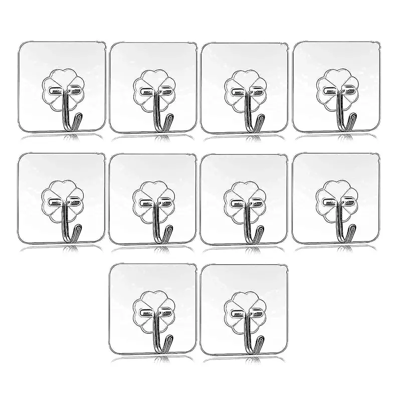 10-Piece Transparent Adhesive Wall Hooks – Clear Plastic & Stainless Steel Mounting Hooks For Lightweight Items 1