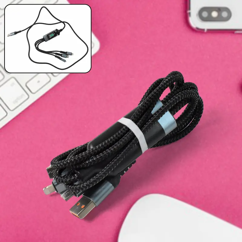 100W Ultra-Fast 3-In-1 Charging Cable – Pd-Compatible For Usb-C, Lightning & Micro-Usb (1 Pc) 1