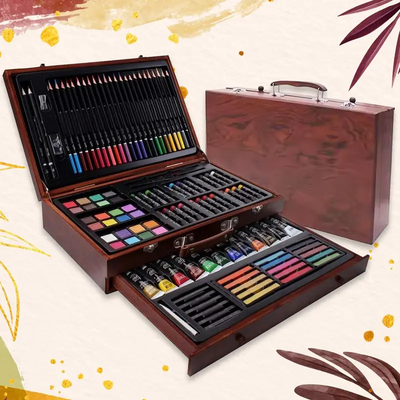 112-Piece Artist’S Paint & Drawing Set In Wooden Case 1