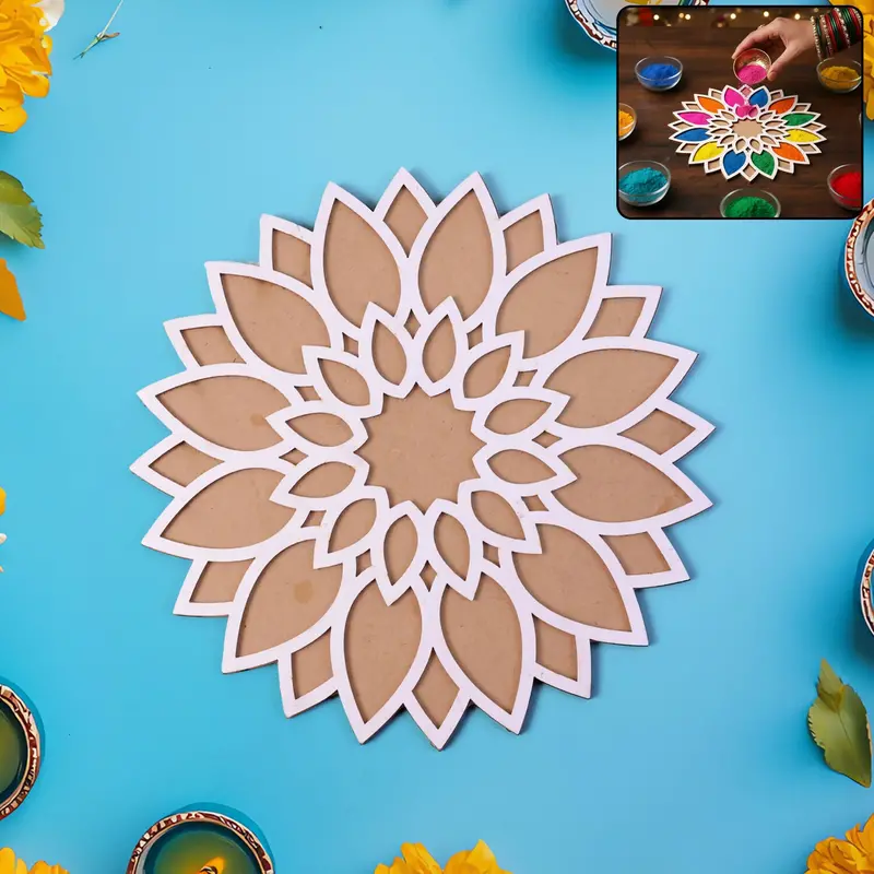 12-Inch Sun Mandala Rangoli Stencil – Reusable Mdf Entrance Decor 1