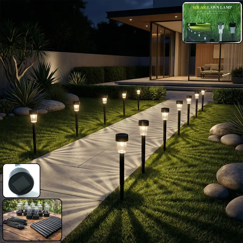 12-Pack Solar-Powered Garden Pathway Lights For Outdoor Landscaping 1