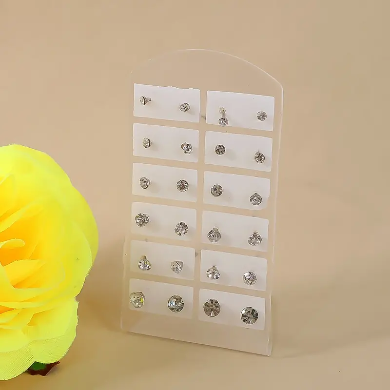 12-Pair Minimalist Single-Stone Stud Earrings – Mixed Styles 1
