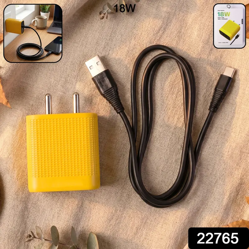 18W Dual-Port Usb Fast Charger – Includes Free Type-C Charging Cable 1