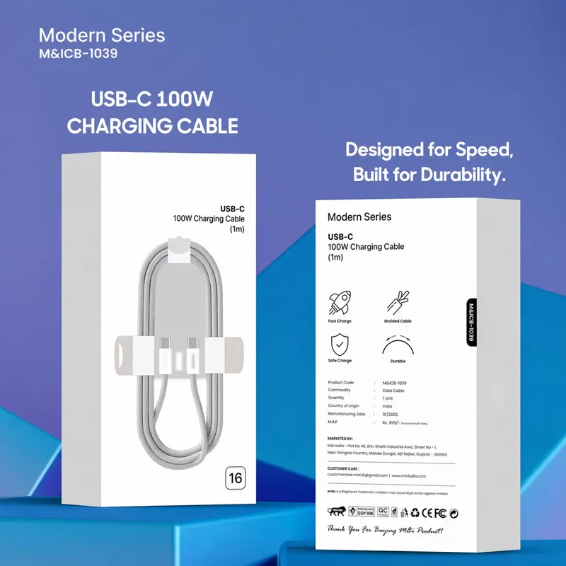 1M Usb-C Charging Cable – 100W Ultra-Fast Power Delivery (Modern Series) 1