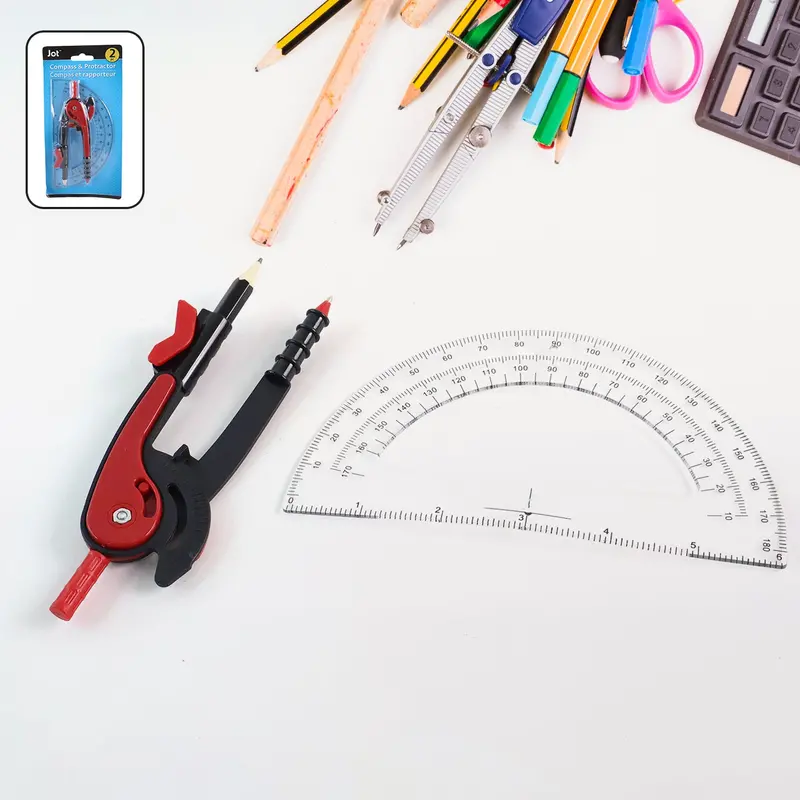 2-Piece Geometry Set With Ergonomic Pencil Grip And Clear Protractor 1