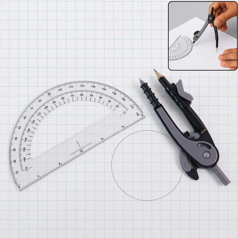 2-Piece Transparent Geometry Protractor Set With Locking Mechanism – 1 Set 1