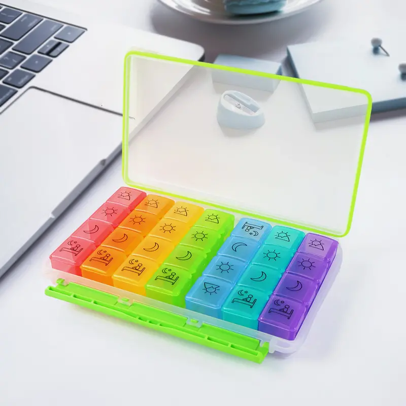 28-Compartment Weekly Pill Planner – High-Capacity Organized Medication Box 1