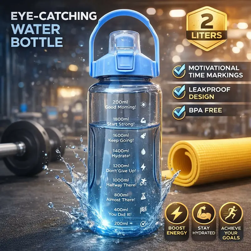 2L Time-Marked Motivational Sports Bottle With Straw – Leak-Proof Fitness Hydration Flask 1