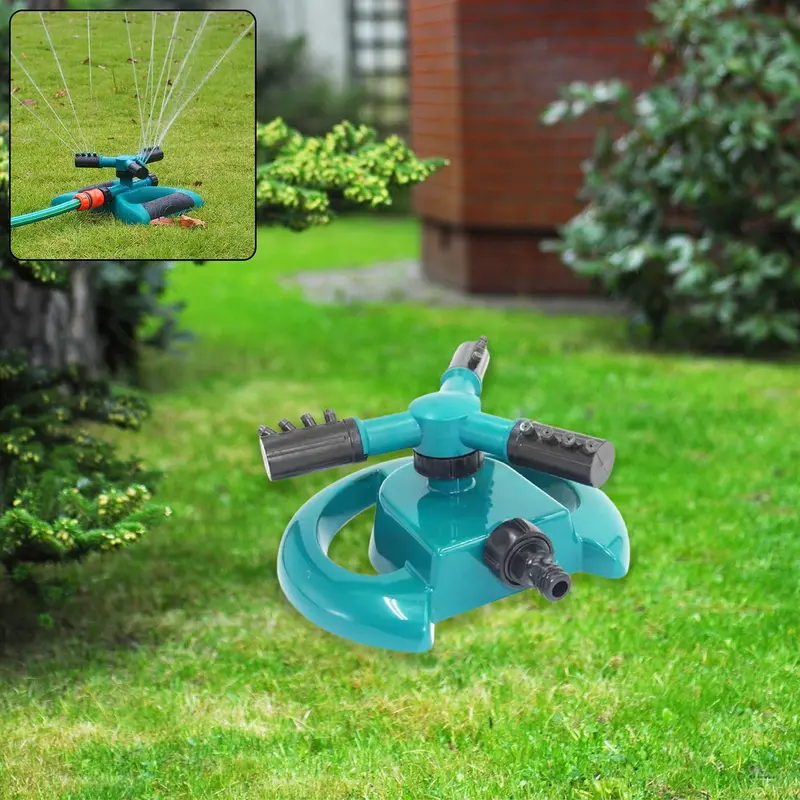 3-Arm Rotating Garden Sprinkler – 360° Adjustable Hose Watering System For Lawns & Yards 1