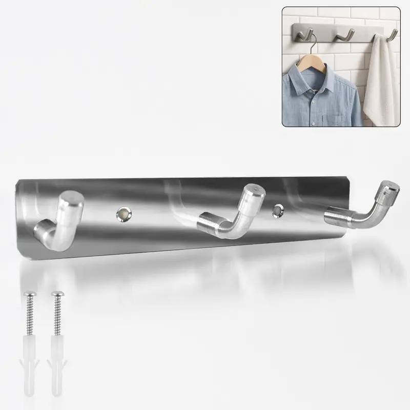 3-Hook Stainless Steel Wall-Mounted Coat Rack – 14" X 3" 1