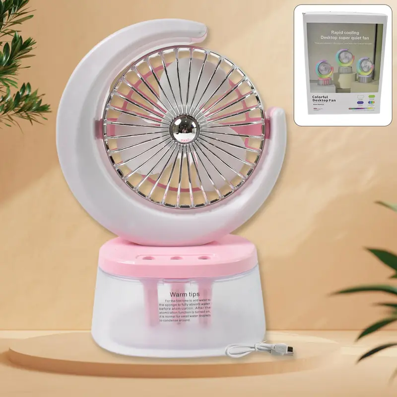 3-In-1 Desktop Fan – Portable Camping Fan With Led Light & Mist Humidifier Function 1