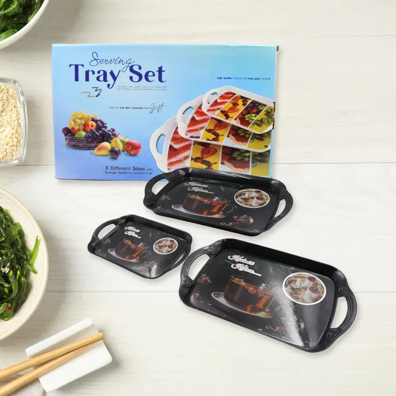 3-Piece Multicolor Serving Tray Set – Assorted Sizes For Entertaining & Daily Use 1