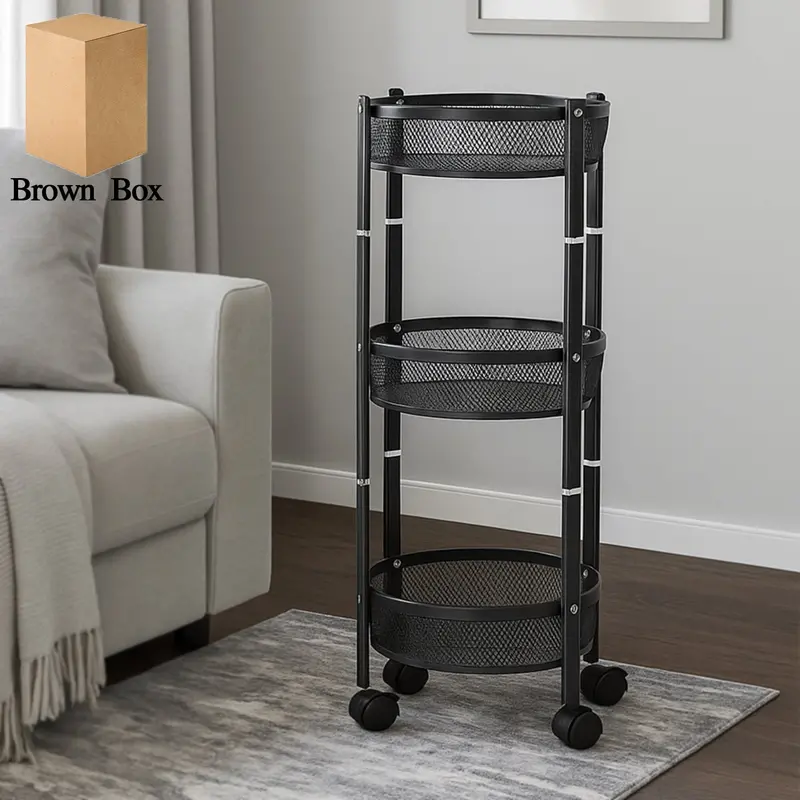 3-Tier Rolling Mesh Storage Trolley – Industrial-Style Utility Cart With Casters 1