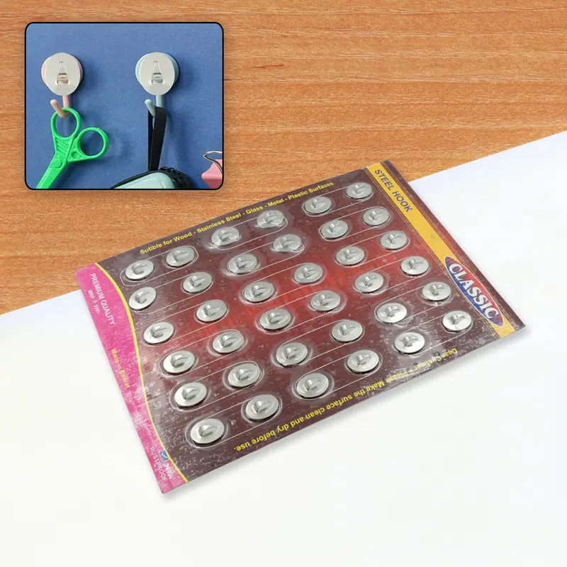 36-Piece Compact Stainless Steel Hanging Hooks For Multi-Surface Use 1