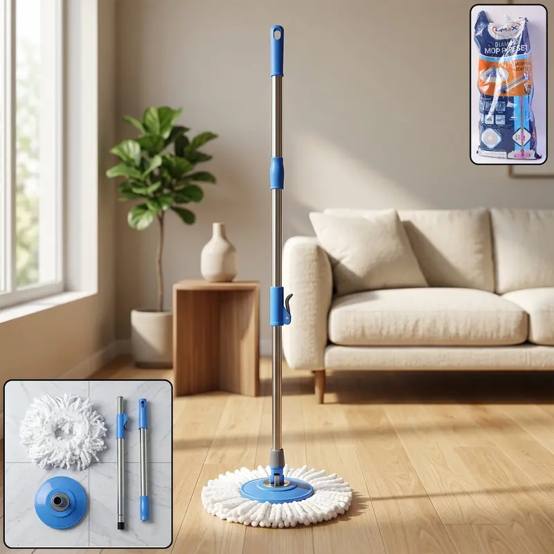 360° Rotating Stainless Steel Spin Mop Set With Bucket – Floor Cleaning Kit 1