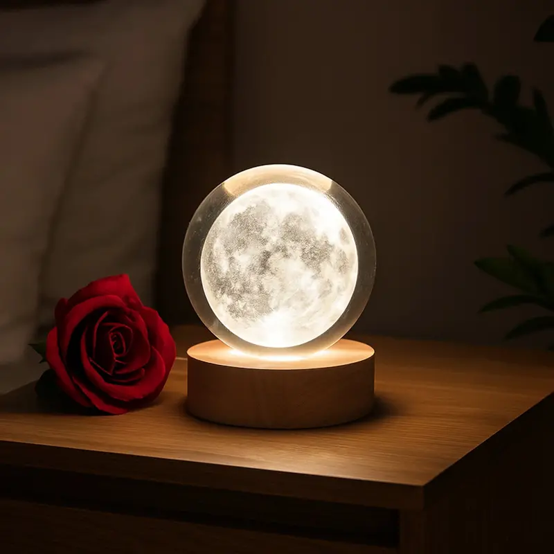 3D Crystal Ball Night Light – Rotating Led Desk Lamp With Decorative Base (1 Piece, Assorted Styles) 1