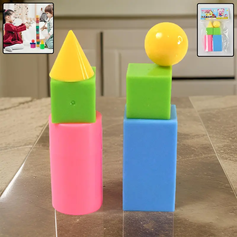 3D Geometric Building Blocks – Colorful Solid Shape Learning Toys (6-Piece Set) 1
