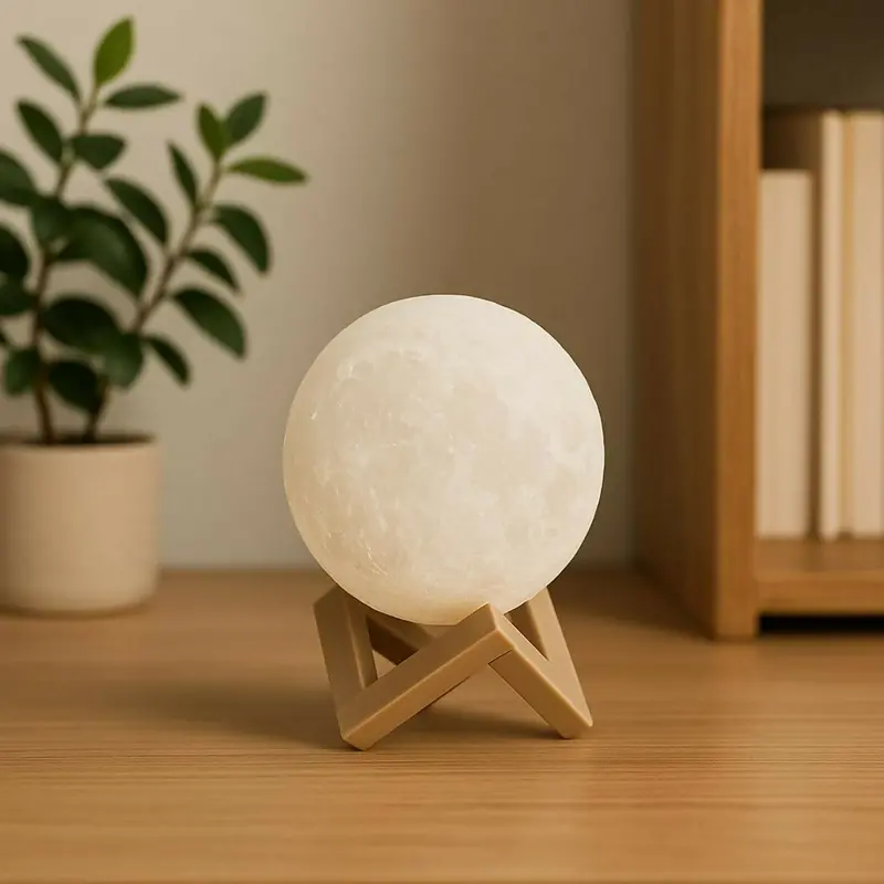 3D Moon Night Light With Adjustable Plastic Stand – Warm Led Decor Lamp For Bedrooms And Living Spaces 1