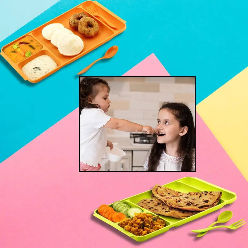 4-Compartment Plastic Meal Plate Set – Includes Utensils For Pav Bhaji & Everyday Dining 1