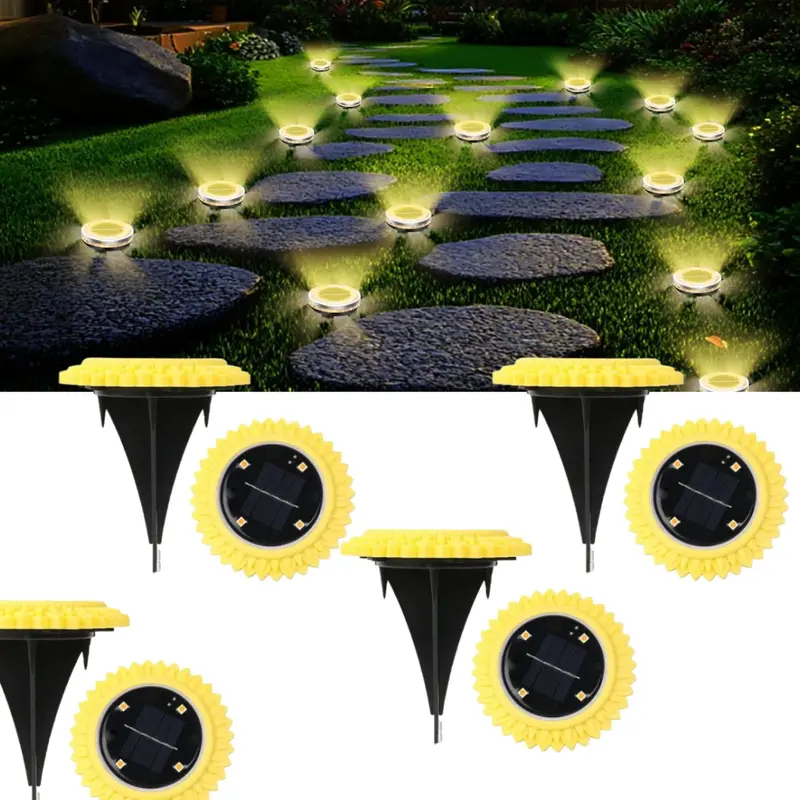 4-Pack Solar-Powered Ground Lights – Weatherproof Garden Pathway Illuminators With Auto On/Off 1