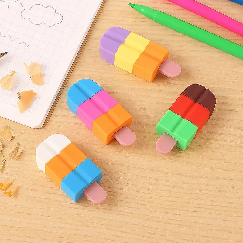 4-Piece 3D Ice Cream–Shaped Erasers – Themed Stationery Set For Back-To-School Or Birthday Gifts 1