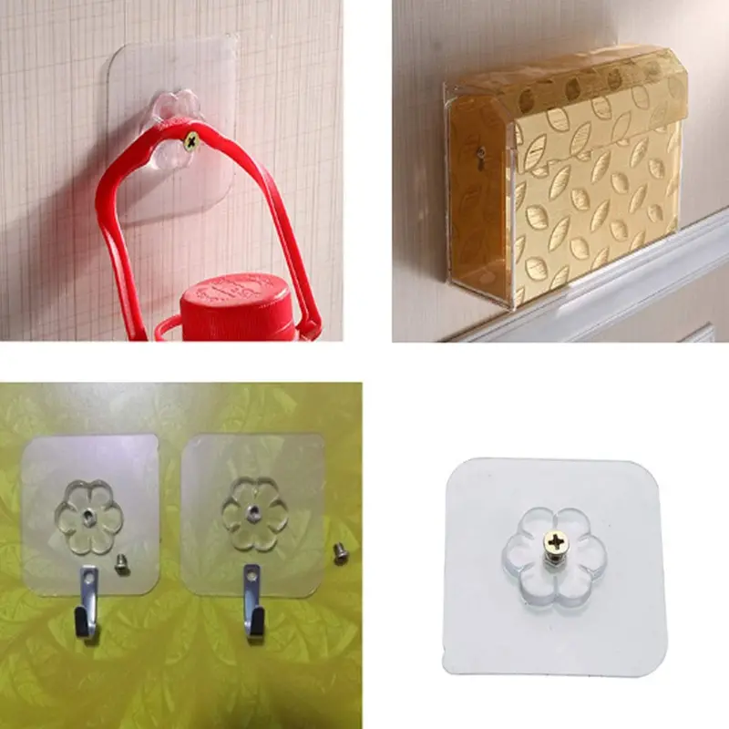 4-Piece Heavy-Duty Adhesive Hook Kit – Sticker-Mounted Hooks With Optional Screw/Nut & Bolt Anchors 1