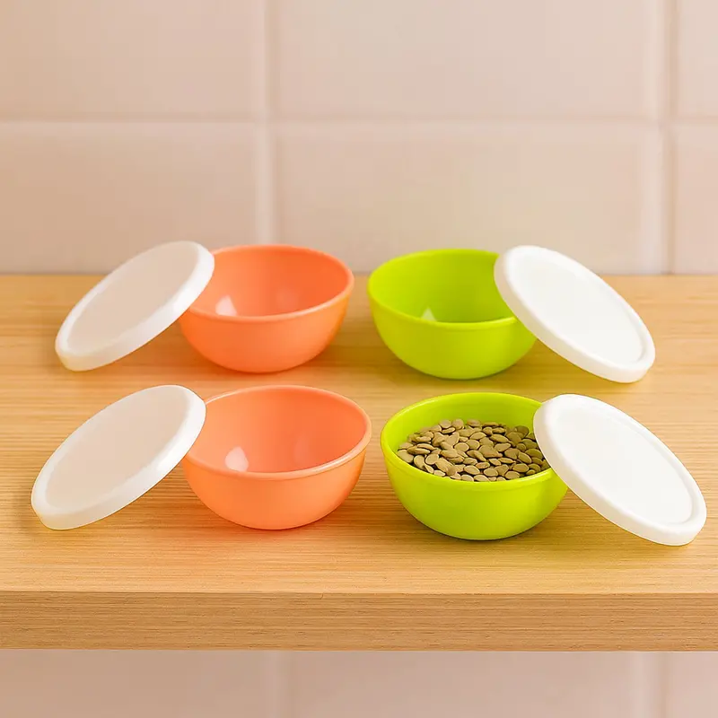 4-Piece Microwave-Safe Round Plastic Bowls With Lids – Chutney & Snack Set 1