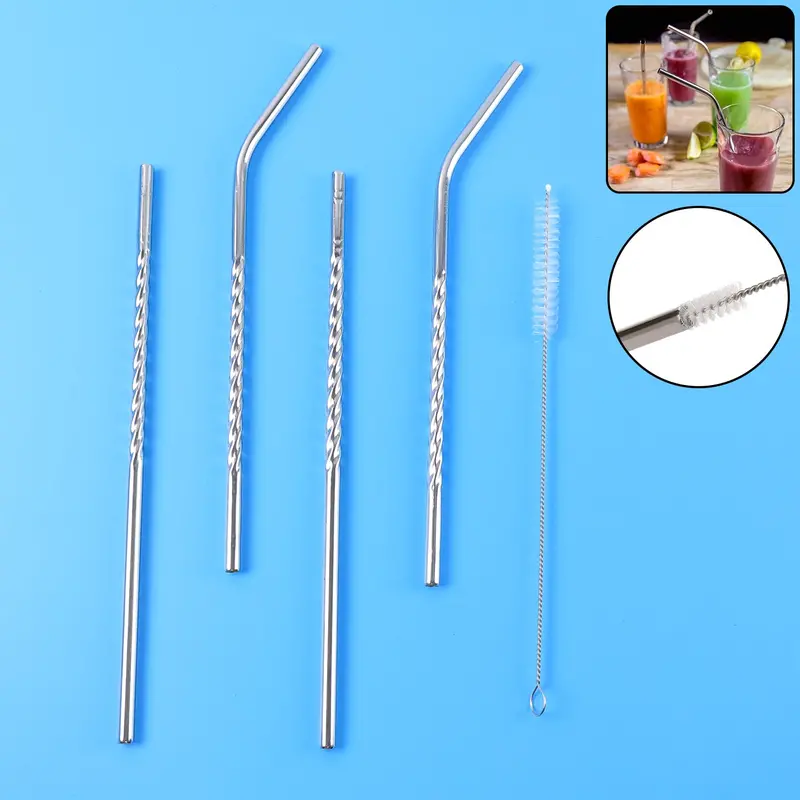 4-Piece Stainless Steel Reusable Straw Set With Cleaning Brush 1