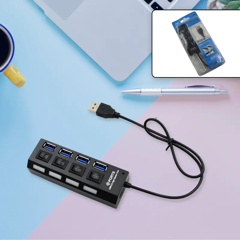 4-Port Usb 2.0 Hub With Power Switch & Status Leds – High-Speed Data And Charging Splitter 1