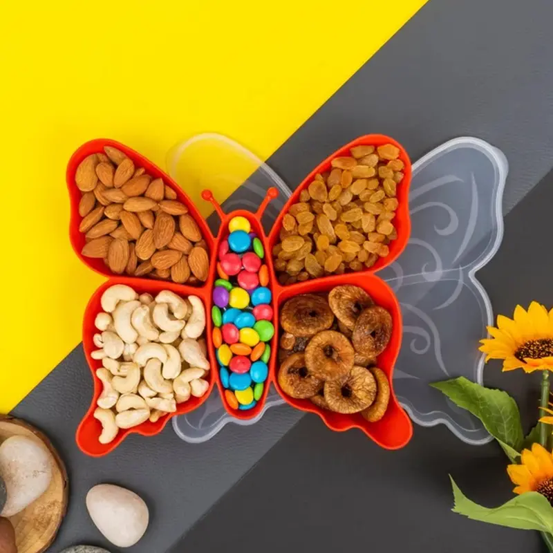 5-Compartment Butterfly-Print Plastic Serving Or Storage Tray 1