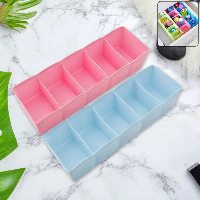 5-Section Compact Storage Box For Socks, Handkerchiefs & Underwear – Pack Of 2 1