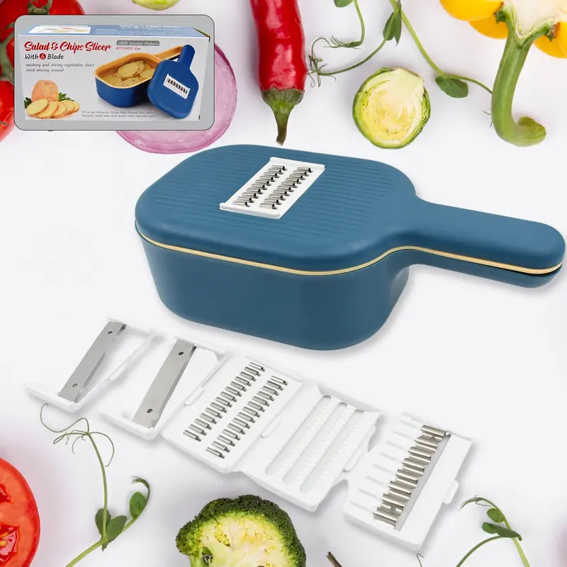 6-Blade Adjustable Vegetable Slicer – Ergonomic Kitchen Cutter For Uniform Slices And Julienne Strips 1