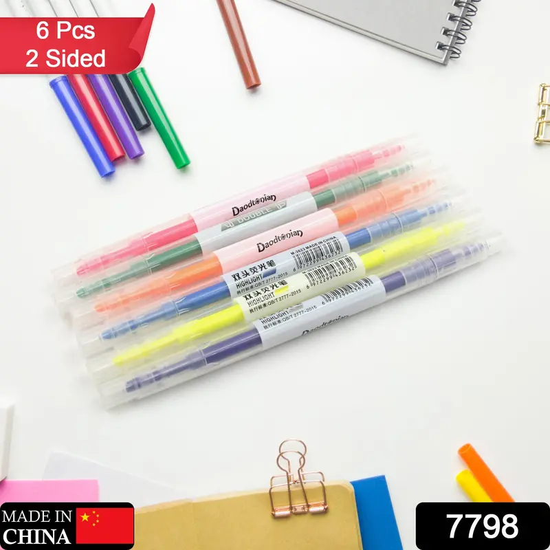 6-Color Dual-Tip Highlighter Set – Vibrant Marking Pens For Study, Teaching, And Office Tasks 1