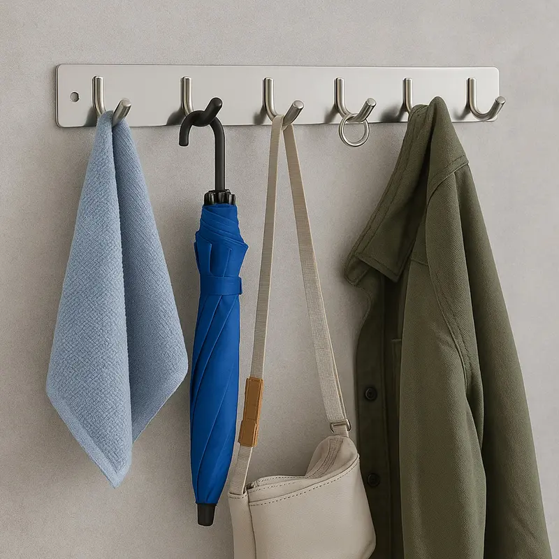 6-Hook Stainless Steel Wall-Mounted Coat Rack – 32" X 3" 1
