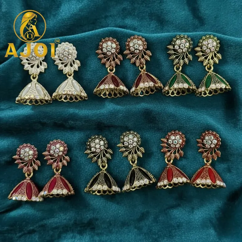 6-Piece Stone & Enamel Earring Collection – Colorful Mixed-Material Set 1