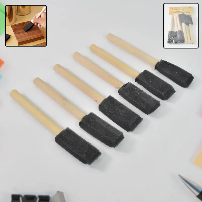 6-Piece Wooden-Handle Sponge Brush Set For Arts, Crafts, And Detail Painting 1