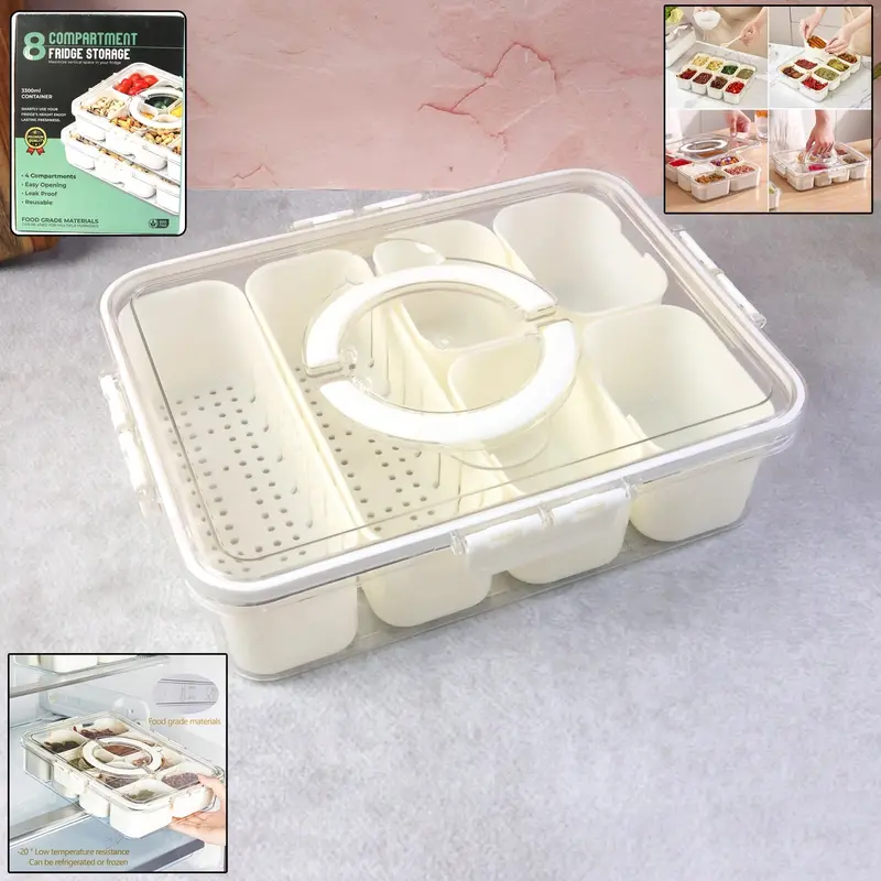 6-Section Refrigerator Organizer Bin With Snap-On Lid For Fresh Produce & Leftovers 1