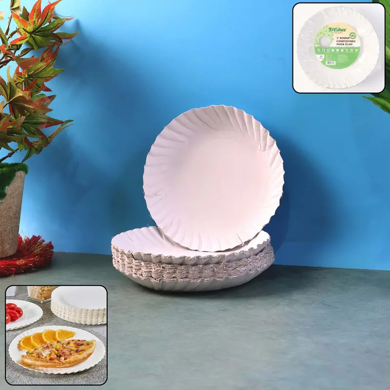 7-Inch Round Compostable Paper Plates – 25-Piece Disposable Pack 1