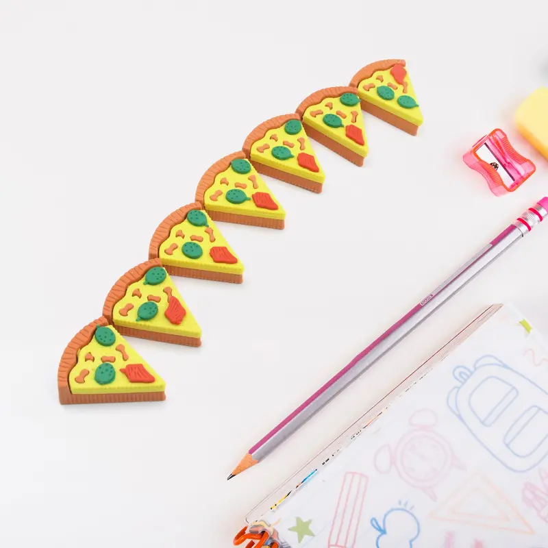 7-Piece 3D Pizza Slice Eraser Set – Playful, Colorful Learning Accessories For Young Students 1