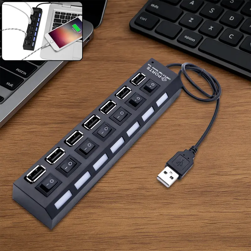7-Port Usb 2.0 Hub Adapter – Compact Multi-Device Charging And Data Transfer Solution 1