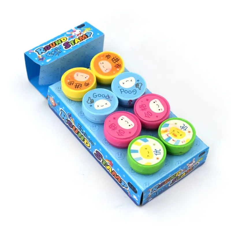8-Piece Round Emoticon Stamp Set – Expressive Classroom & Study Accessories 1