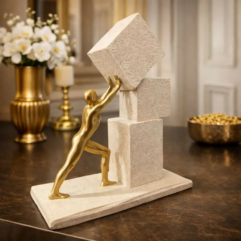 Abstract Sculpture: Human Figure Pushing Block – Artistic Home Decor 1