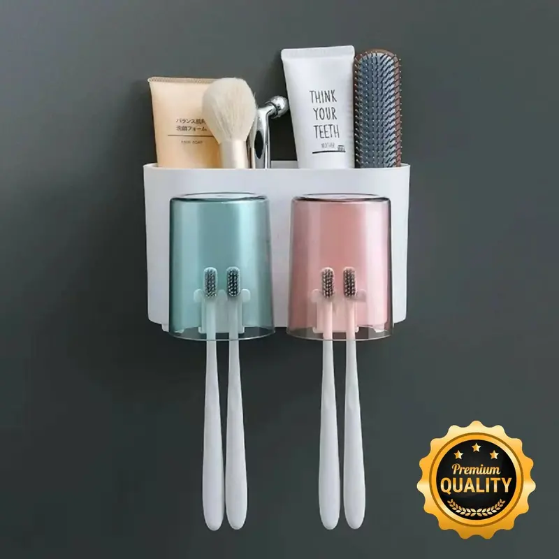 Adhesive Dual-Cup Toothbrush Holder – Space-Saving Bathroom Organizer 1