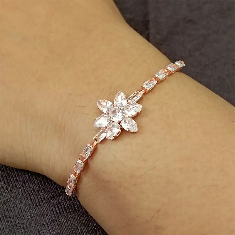 Adjustable Rose Gold Floral Ad Stone Bracelet 1