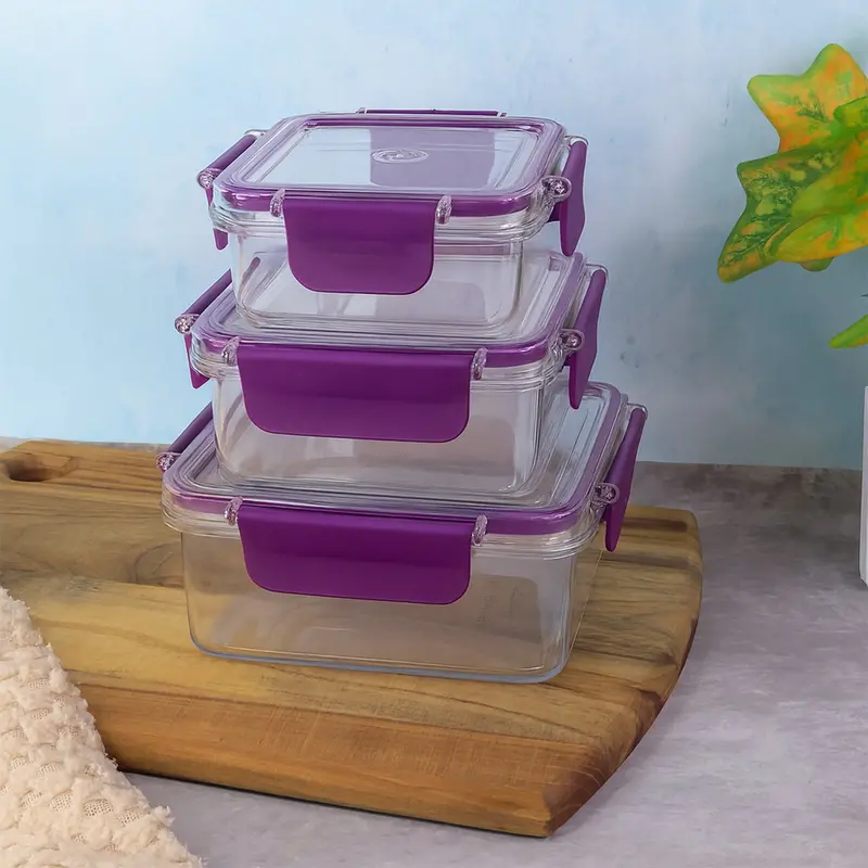 Airtight Square Food Storage Container Set – Bpa-Free, 3-Piece Stackable Kit 1