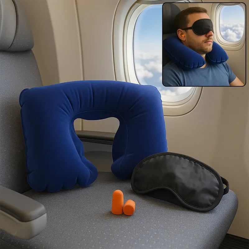 All-In-One Air Travel Essentials Kit – Pillow, Earplugs & Sleep Mask Bundle 1