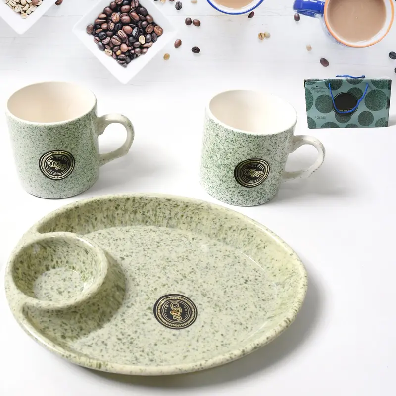 Alpino Ceramic Mug Trio + Dual-Section Serving Platter – Bpa-Free Set 1