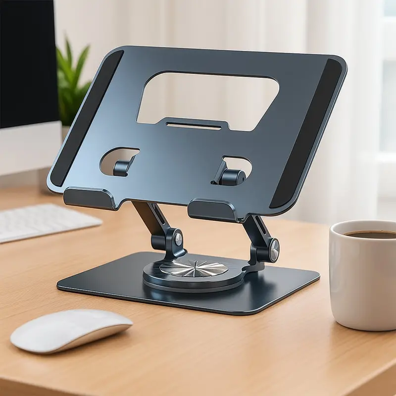 Aluminum Laptop Stand – 360° Rotating, Height-Adjustable Desktop Mount For Better Ergonomics 1