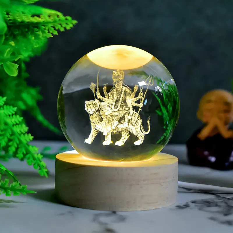 Ambaji-Inspired 3D Crystal Ball Lamp – Decorative Lighted Desktop Globe (1 Pc) 1